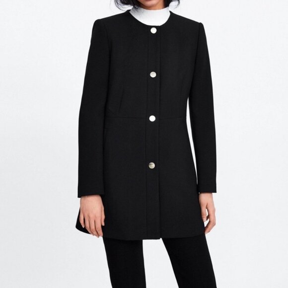 NEW Zara Gold Snap Button Frock Coat Black Size Small NWT